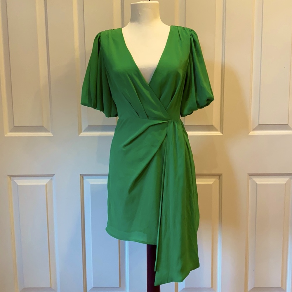 Green V Neck Drape Front Mini Dress
